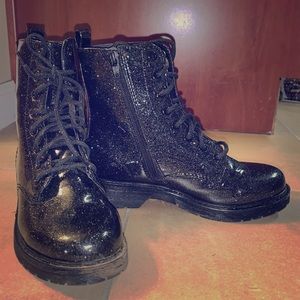 Black, sparkly combat boots